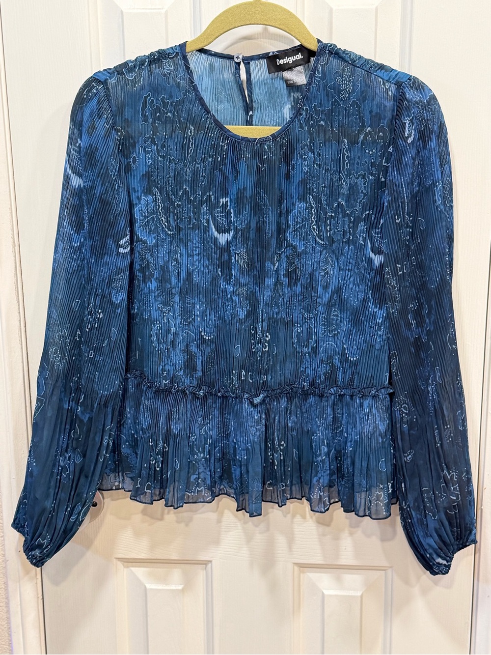 Desigual Blue Pleated Long-Sleeve Blouse
